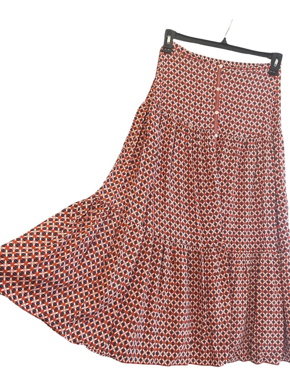 Max Studio Red and Navy Geometric Button-Front Maxi Skirt